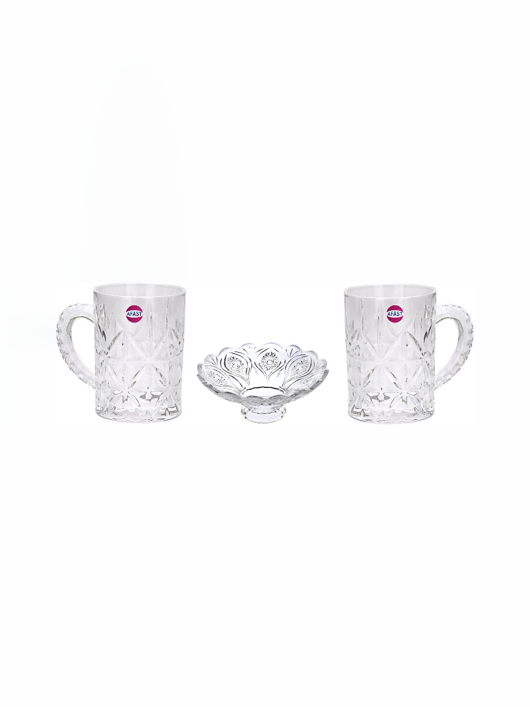 

Afast Transparent 3 Pcs Textured Glass Dishwasher Safe Glass & Plate 450 ml