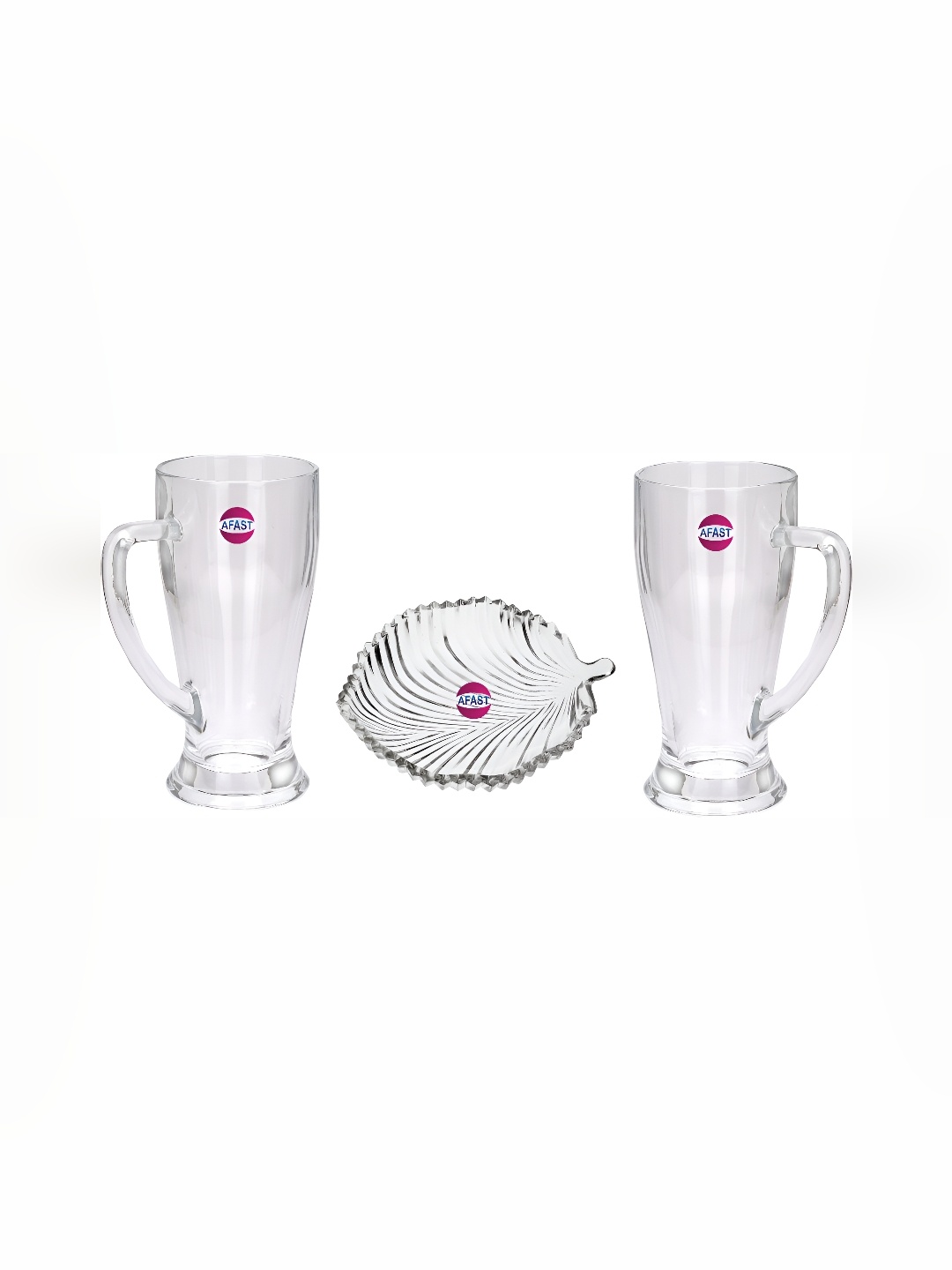 

Afast Transparent 3 Pieces Glass Dishwasher Safe Beer Glasses With Plate