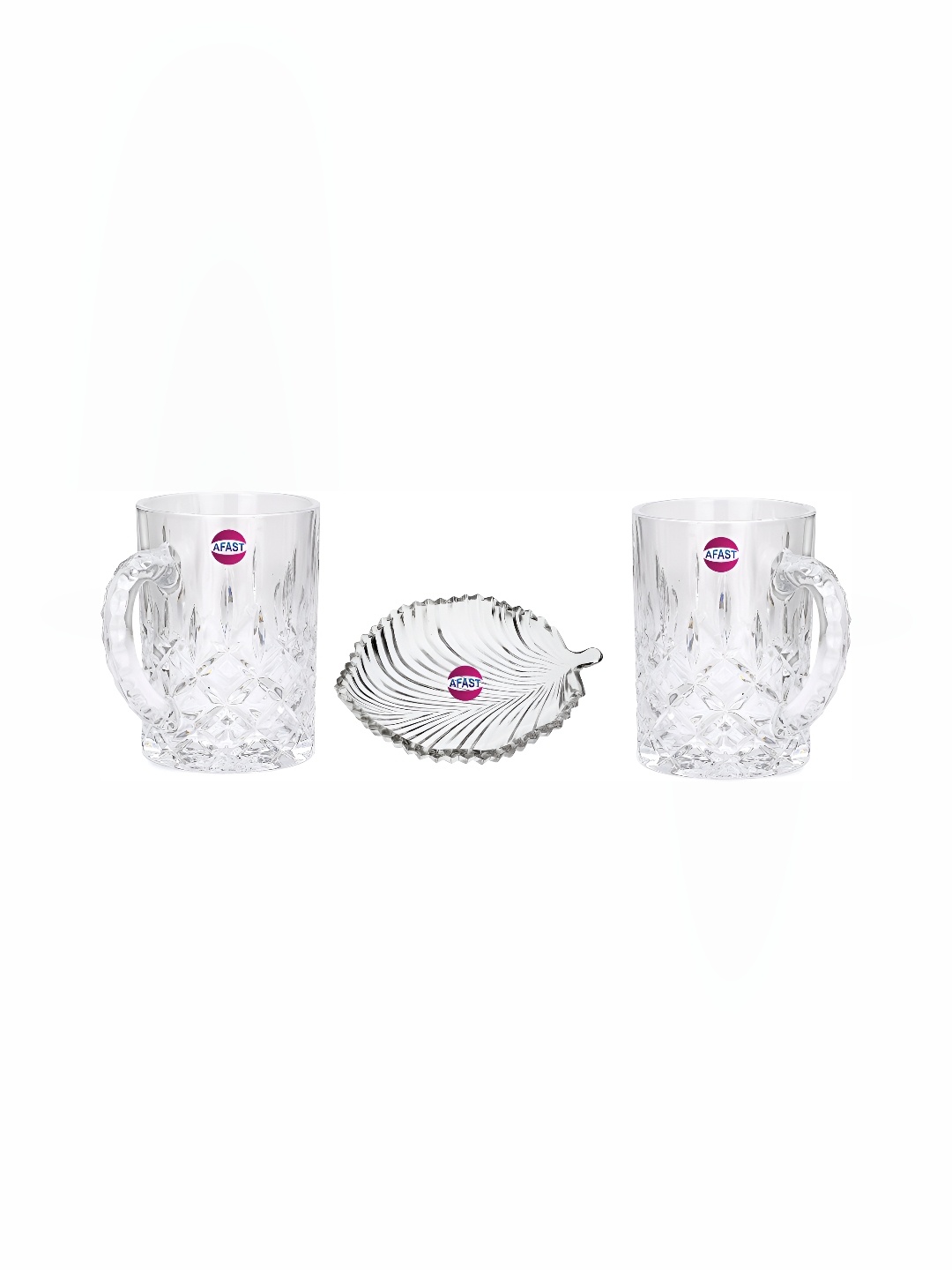 

Afast Transparent 3 Pcs Textured Glass Dishwasher Safe Glass & Plate 450 ml