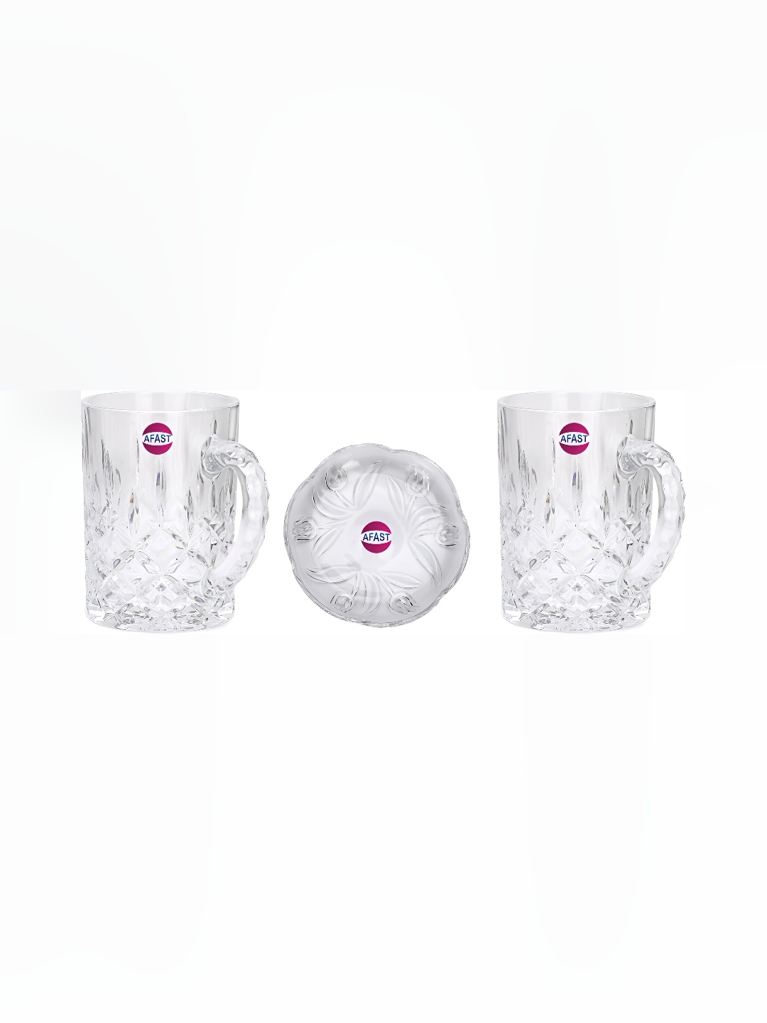 

Afast Transparent 3 Pcs Textured Glass Dishwasher Safe Glass & Plate 450 ml