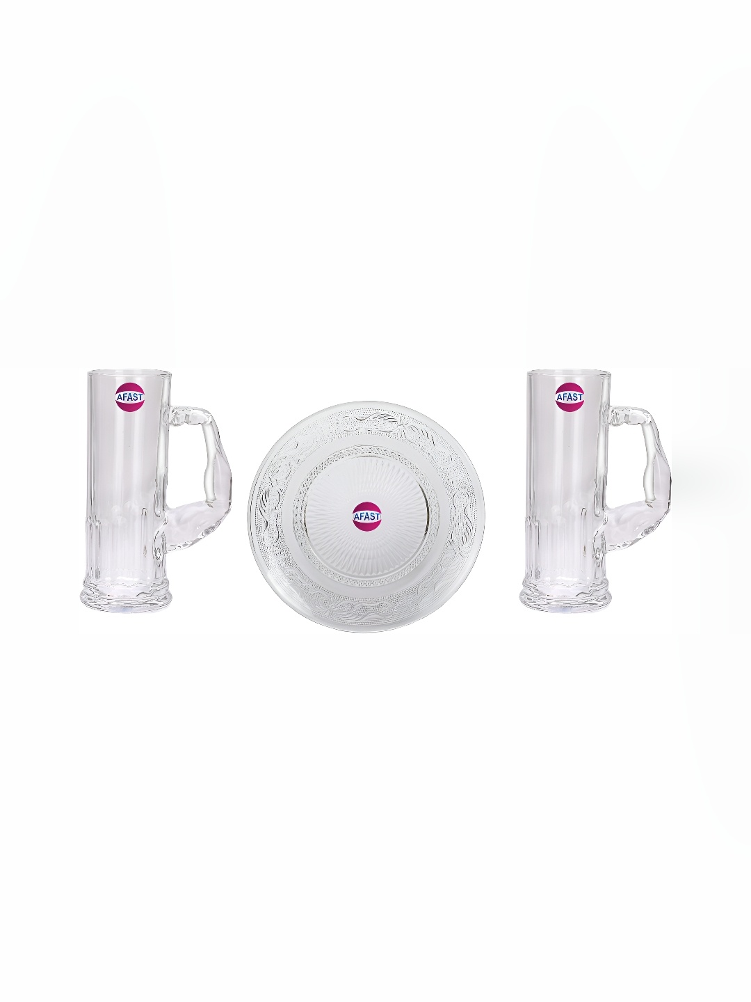 

Afast Transparent 3 Pieces Dishwasher Safe Glasses With Plate 600 ml Each