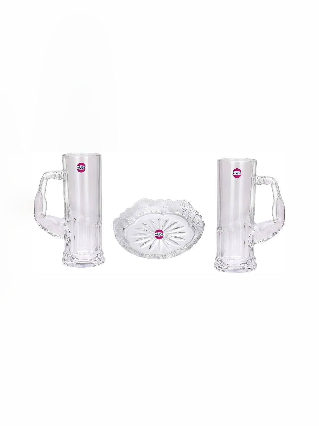 

Afast Transparent 3 Pieces Glass Dishwasher Safe Plate & Beer Glasses