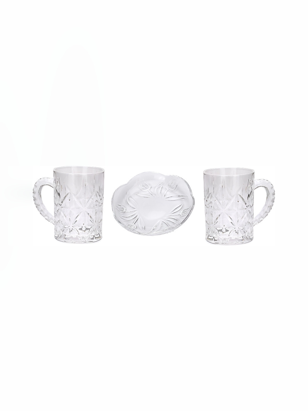 

Afast Transparent 3 Pcs Textured Glass Dishwasher Safe Glass & Plate 450 ml