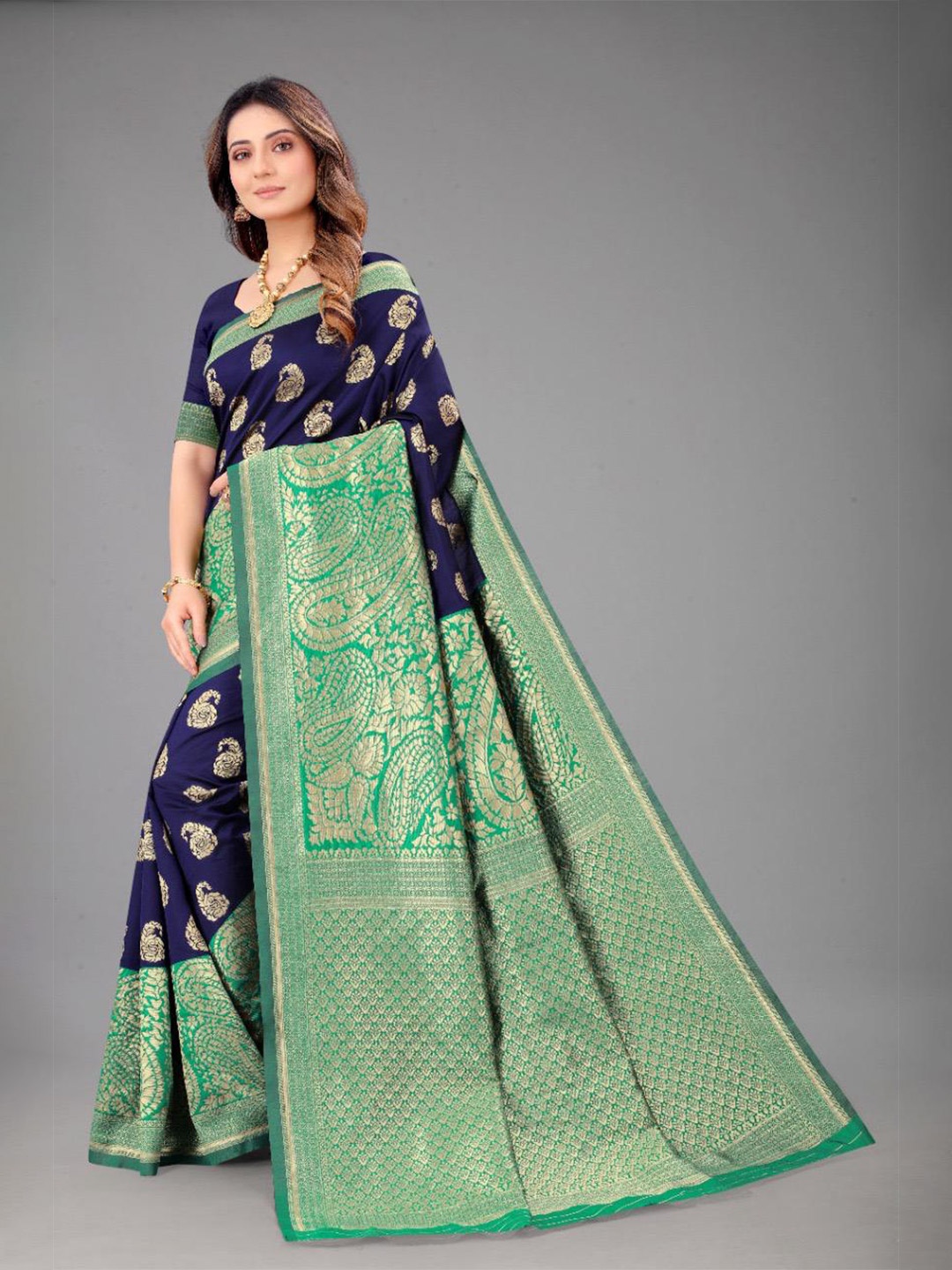

NIWAA Woven Design Zari Banarasi Saree, Navy blue