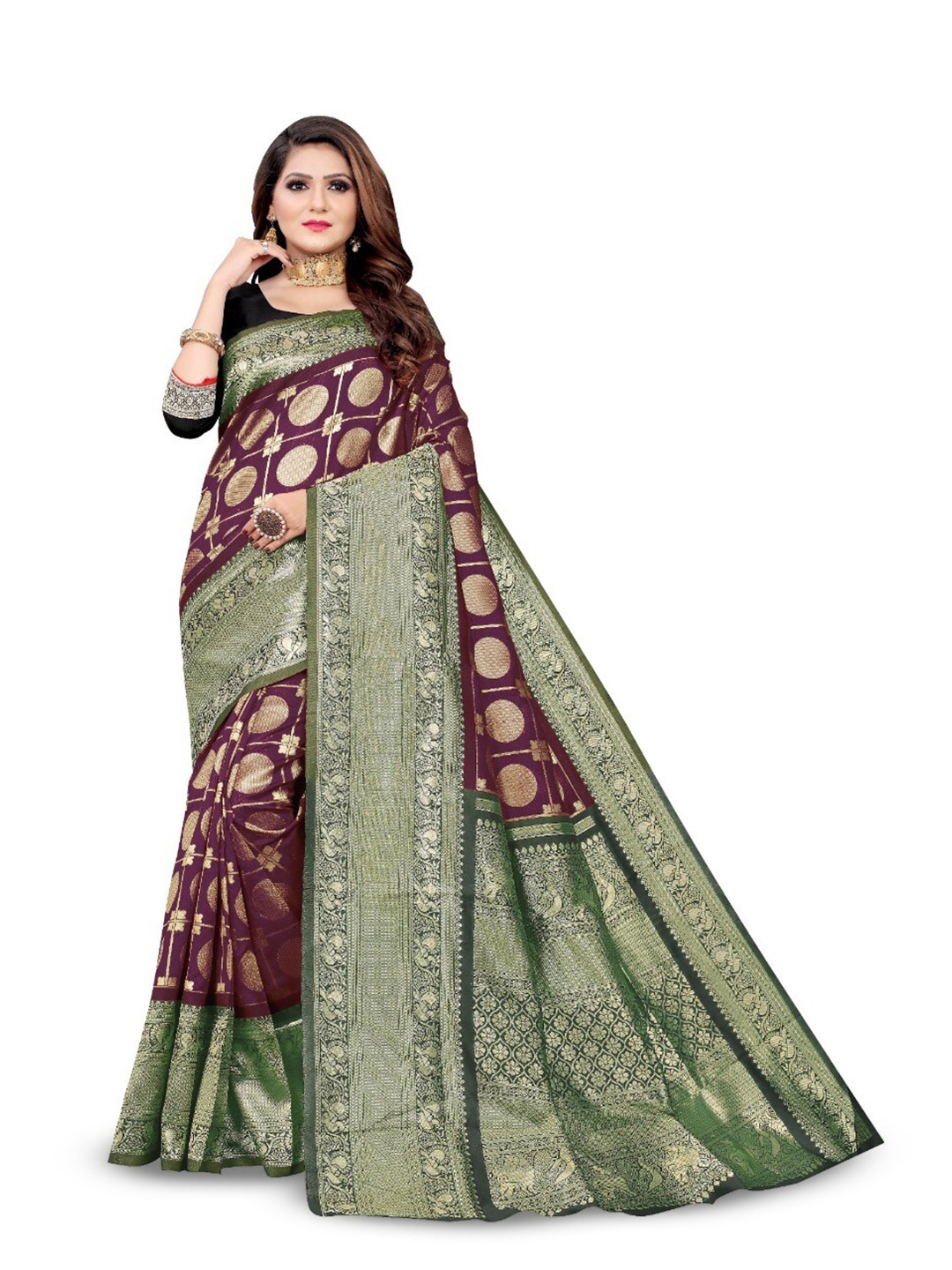 

NIWAA Ethnic Motifs Woven Design Zari Saree, Maroon