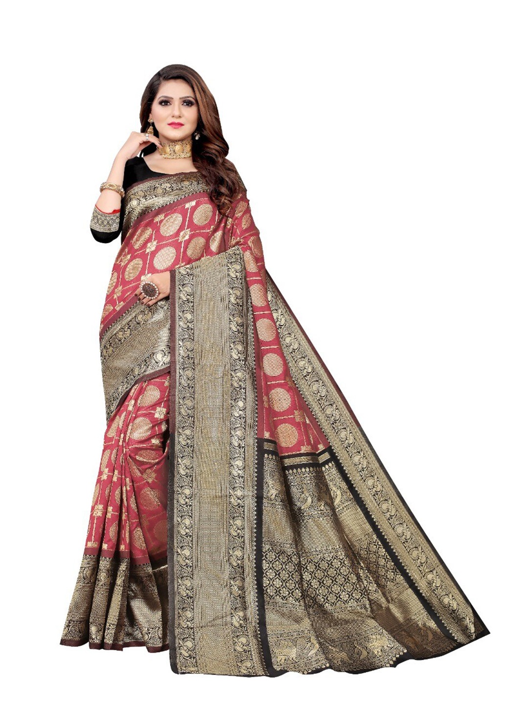 

NIWAA Woven Design Zari Banarasi Saree, Peach