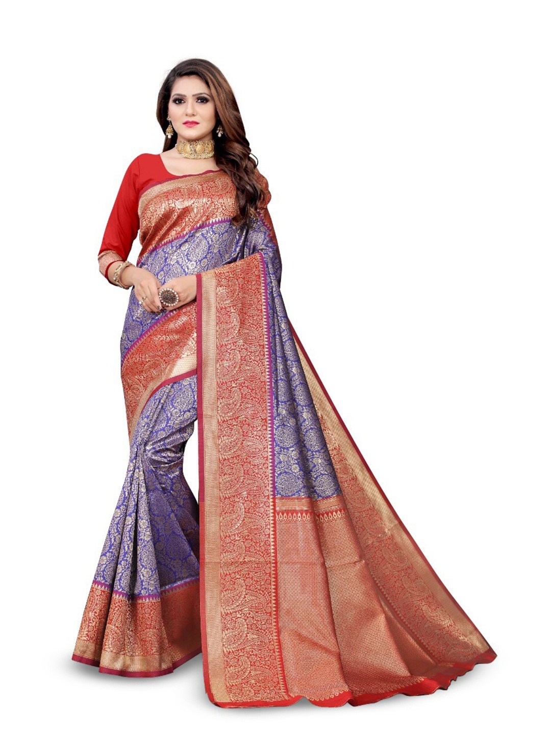 

NIWAA Ethnic Motifs Woven Design Zari Saree, Blue
