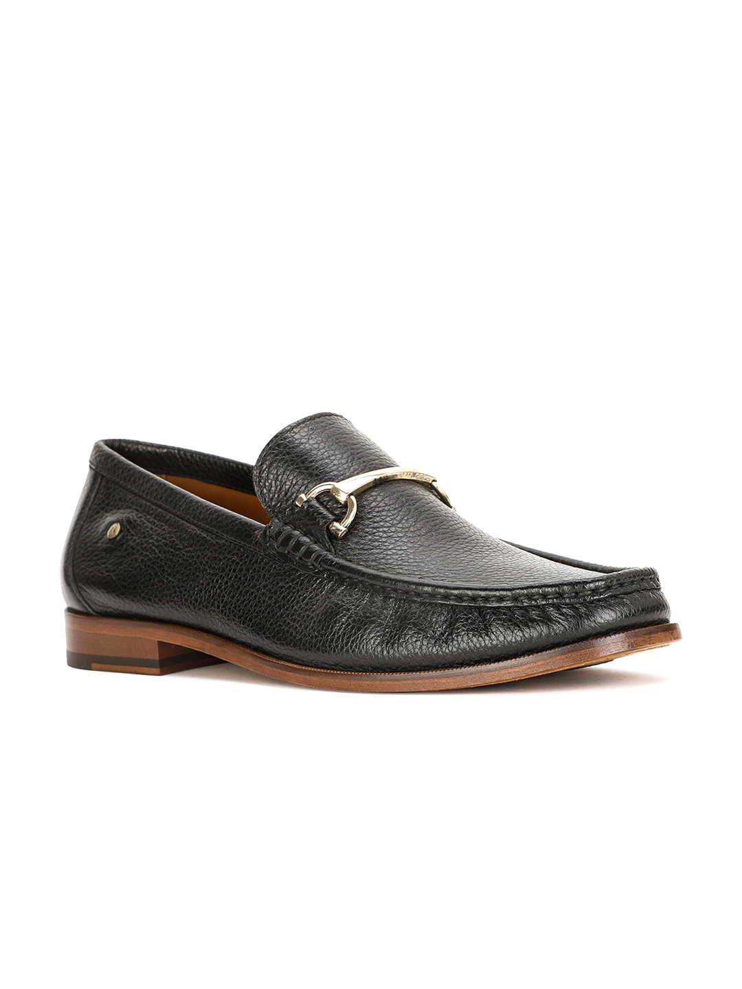 

Hush Puppies Men Textured Round Toe Leather Loafers, Black