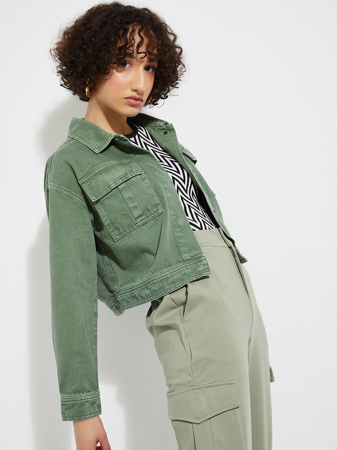 

max URB_N Denim Trucker Boxy Fit Jacket, Olive