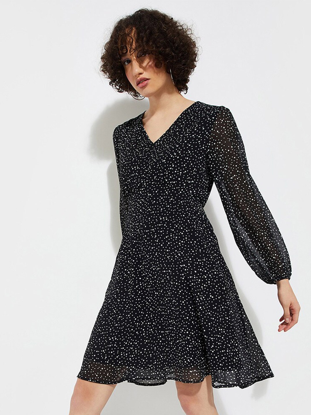 

max URB_N Women Printed A-Line Dress, Black