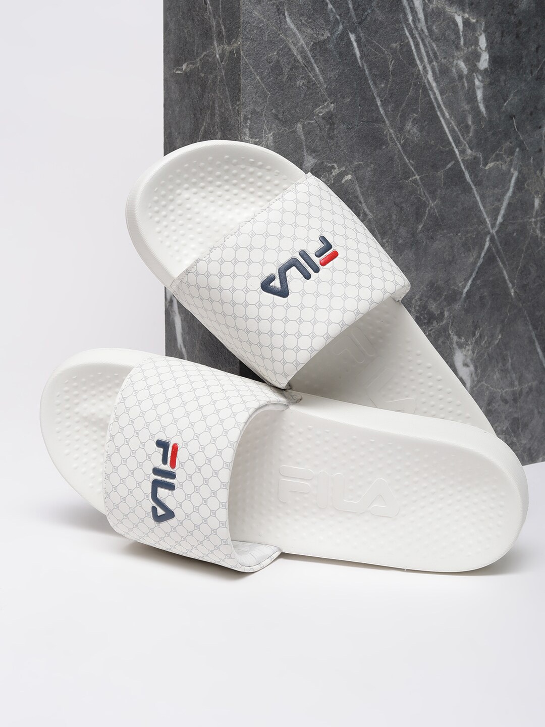 

FILA Men Printed Sliders, White