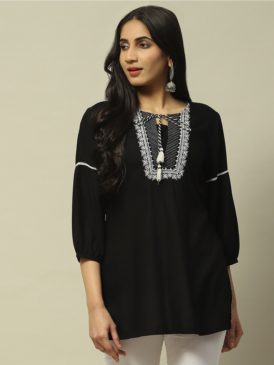 

Rangriti Tie-Up Neck Top, Black