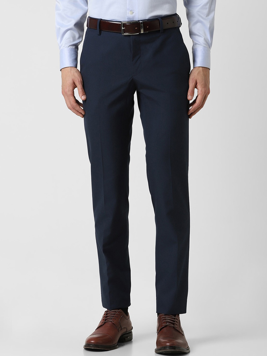 

Peter England Men Slim Fit Mid Rise Formal Trousers, Navy blue
