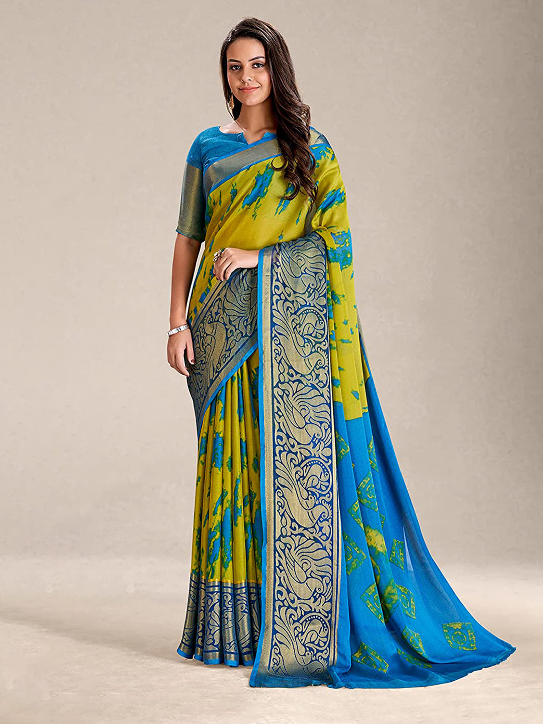 

KALINI Tie and Dyeed Zari Pure Chiffon Saree, Grey