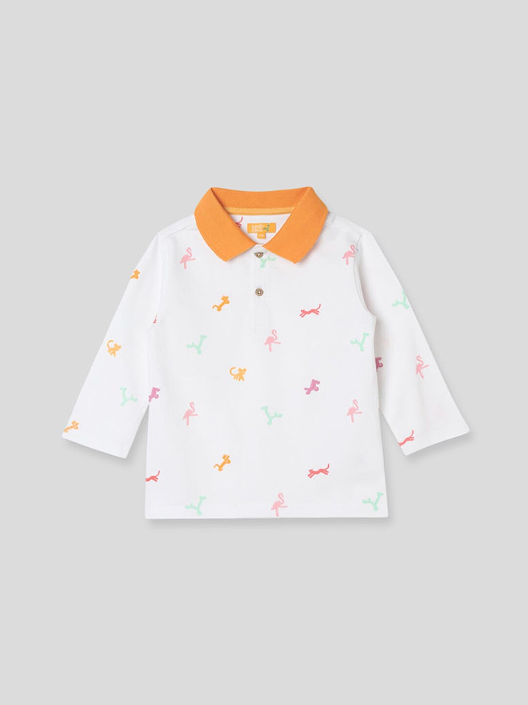

Somersault Kids Conversational Printed Polo Collar Pure Cotton T-shirt, White