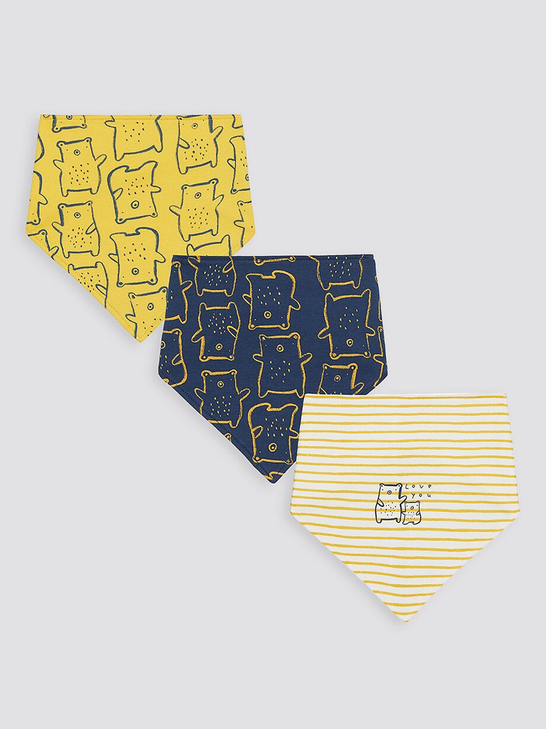 

mothercare Infants Pack Of 3 Conversational Printed Bibs, Yellow