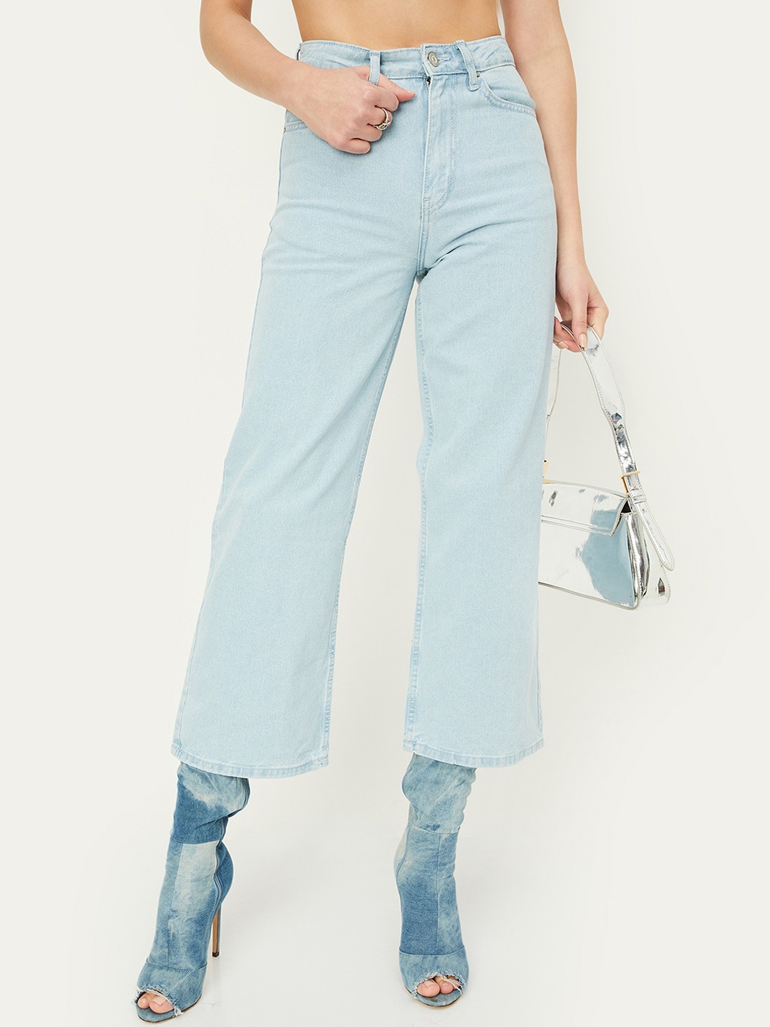 

max Women Mid Rise Flared Clean Look Pure Cotton Jeans, Blue