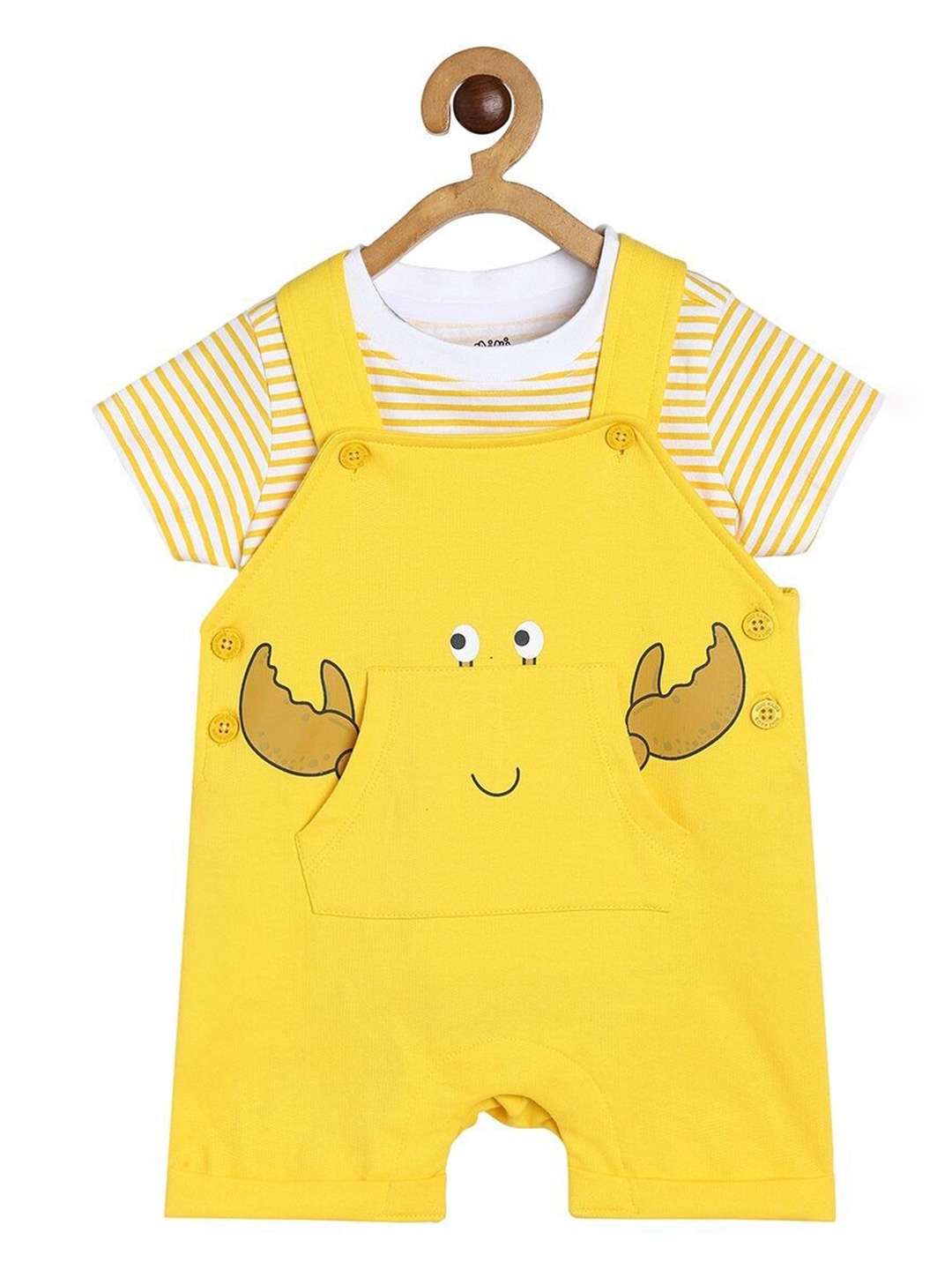 

MINI KLUB Infant Boys Striped Pure Cotton Dungaree With T-Shirt, Yellow