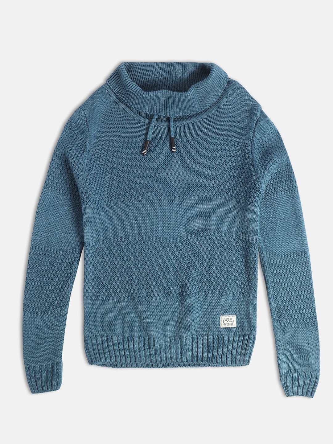 

MINI KLUB Boys Cable Knit Self Design Turtle Neck Pullover, Blue