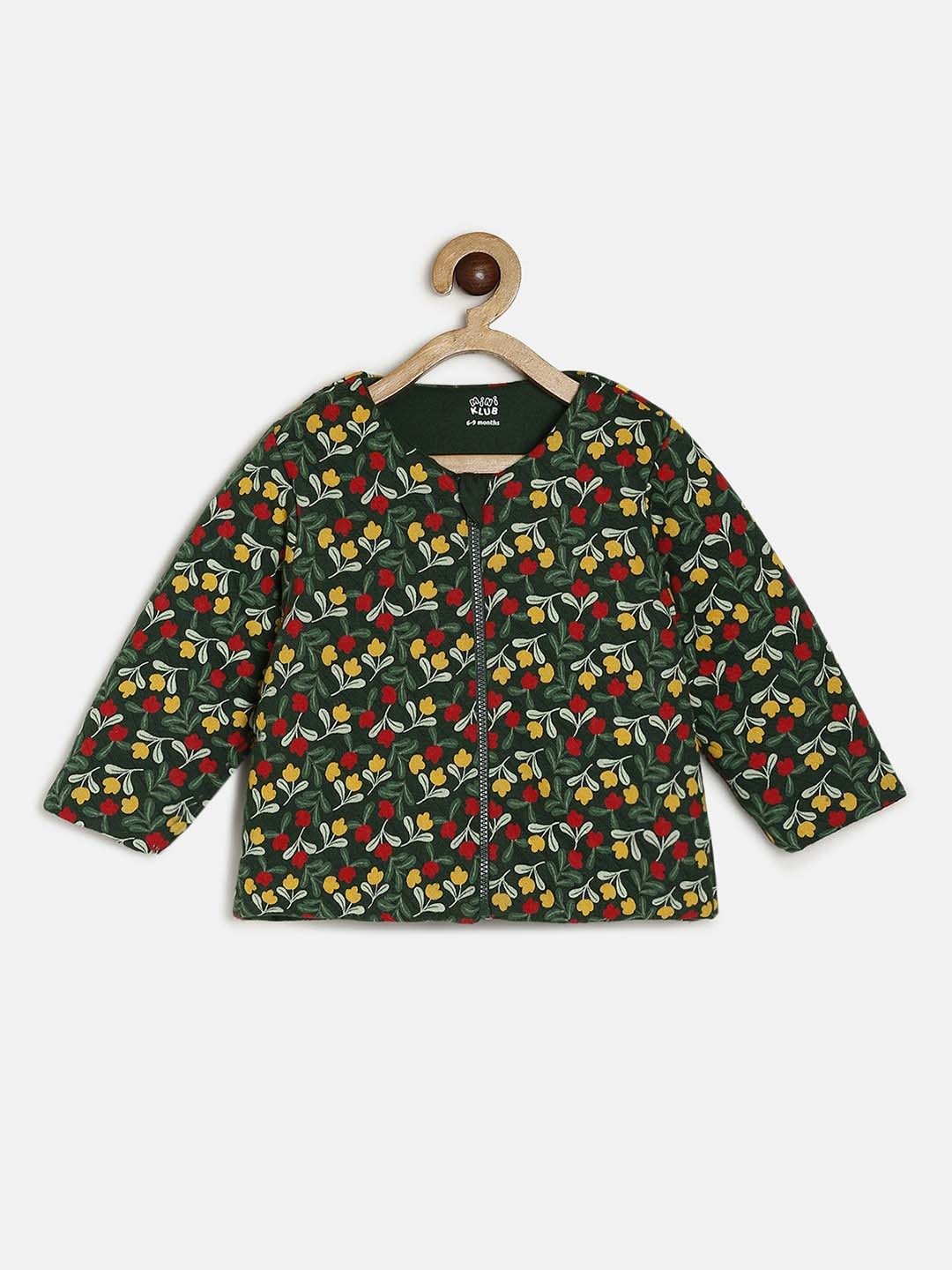 

MINI KLUB Girls Floral Printed Round Neck Lightweight Tailored Jacket, Green