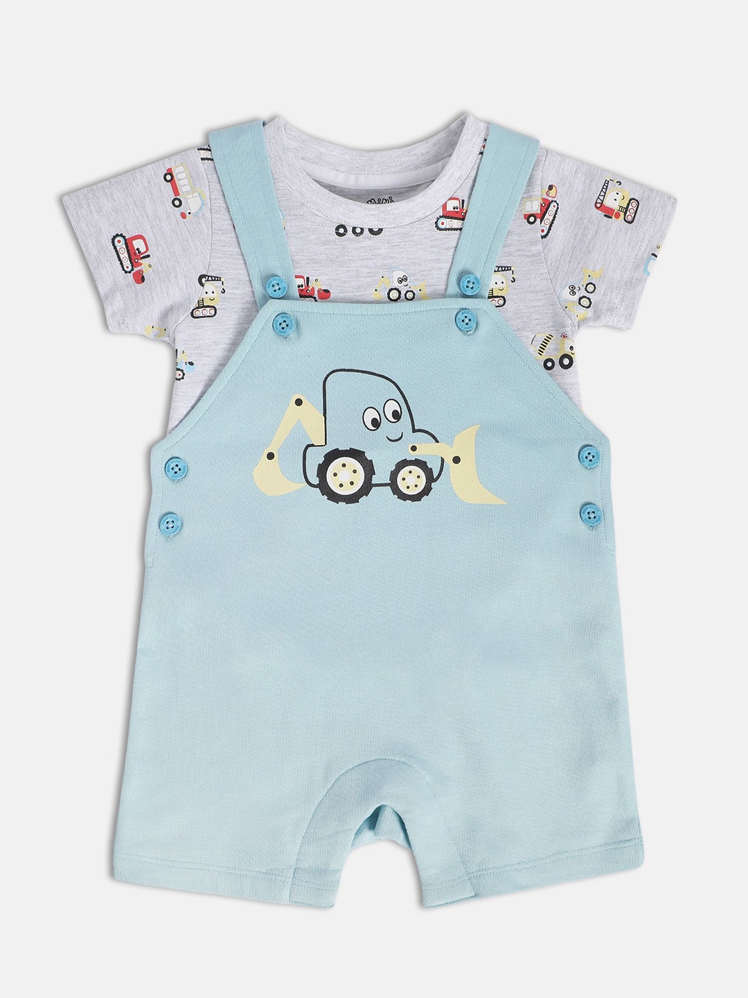 

MINI KLUB Infant Boys Printed Pure Cotton T-shirt with Dungarees, Blue