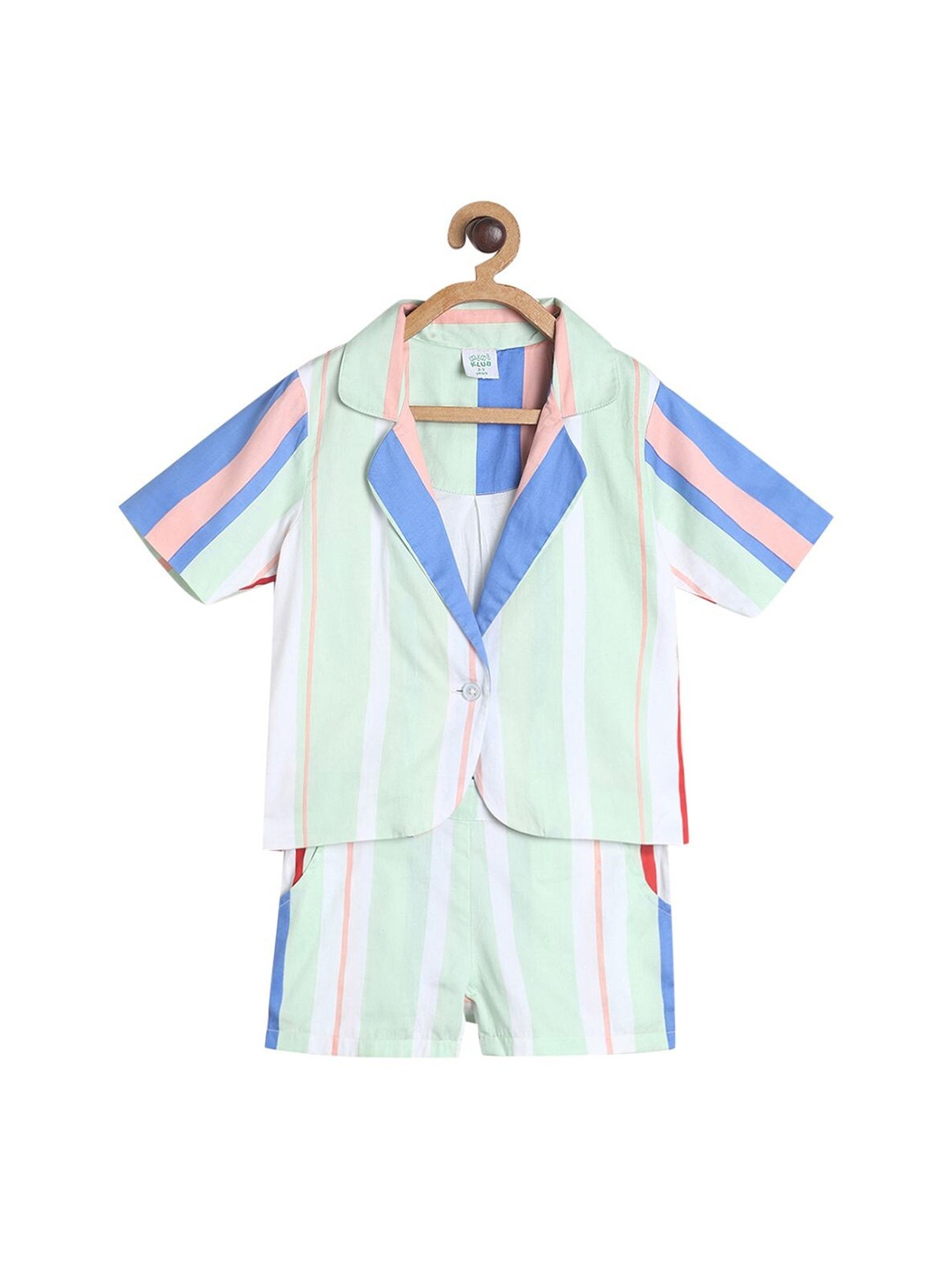 

MINI KLUB Girls Pack Of 2 Striped Pure Cotton Shirt With Shorts, Green