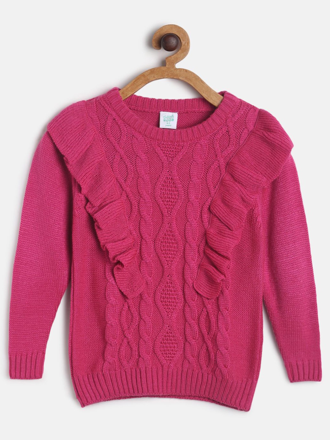 

MINI KLUB Girls Round Neck Acrylic Cable Knit Pullover, Pink