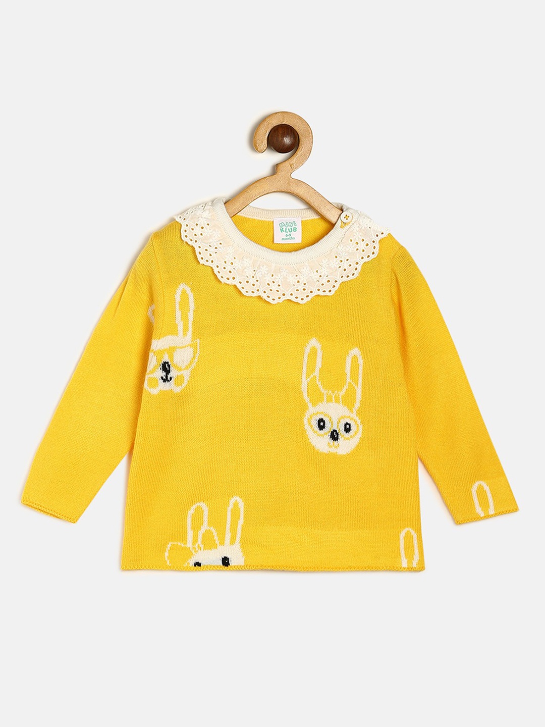 

MINI KLUB Girls Graphic Printed Acrylic Pullover Sweater, Yellow