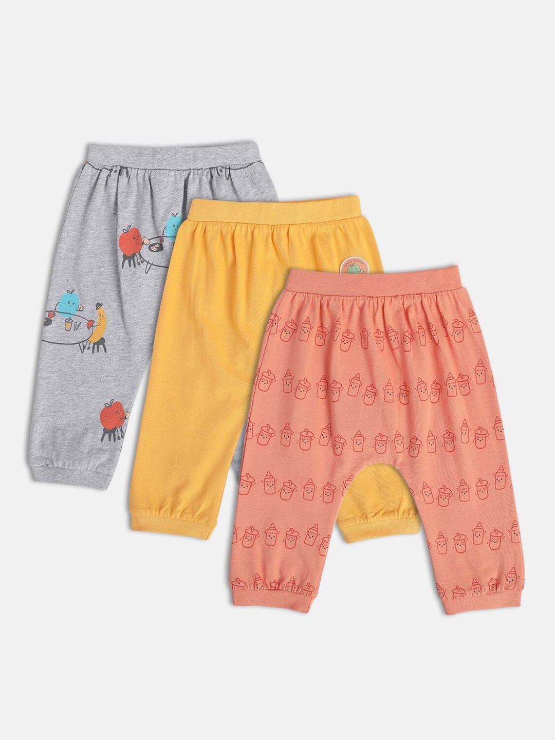 

MINI KLUB Infant Boys Pack Of 3 Cafe House Pure Cotton Mid Rise Joggers, Peach