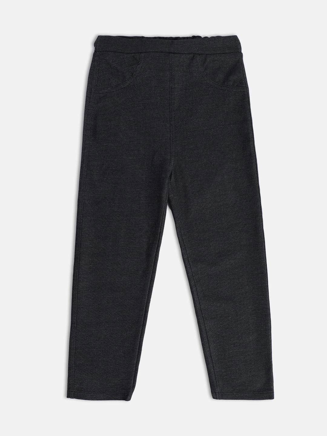 

MINI KLUB Girls Denim Weave Pure Cotton Treggings, Black