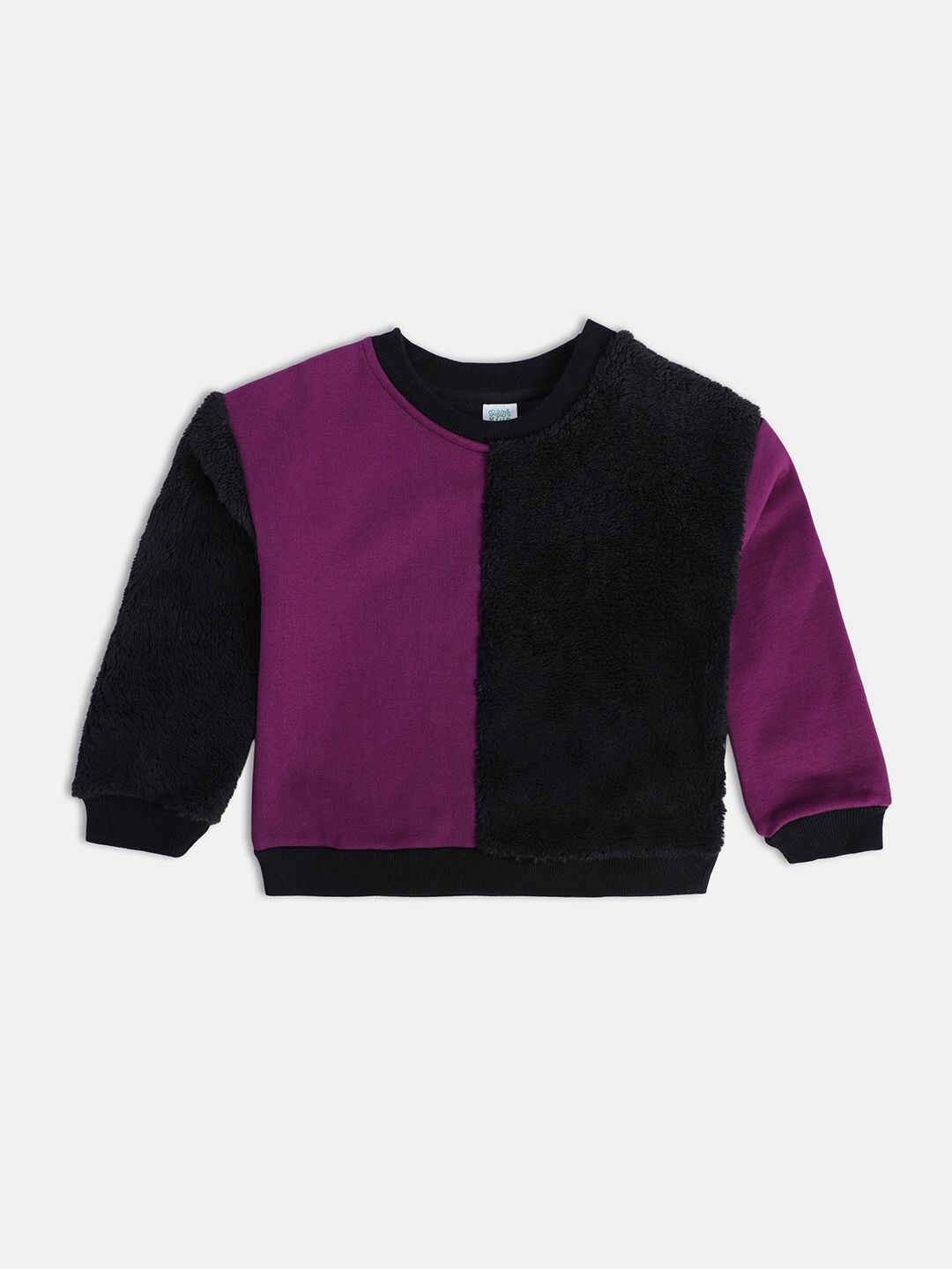 

MINI KLUB Girls Colourblocked Pure Cotton Pullover Sweatshirt, Black