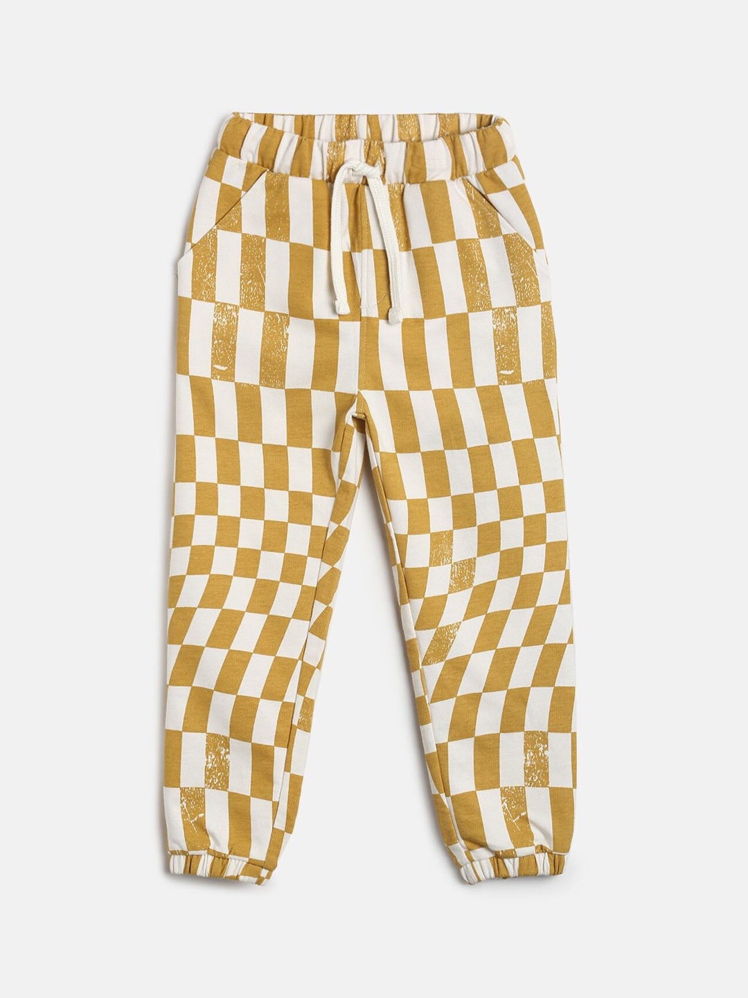 

MINI KLUB Boys Geometric Printed Mid-Rise Cotton Joggers, Yellow