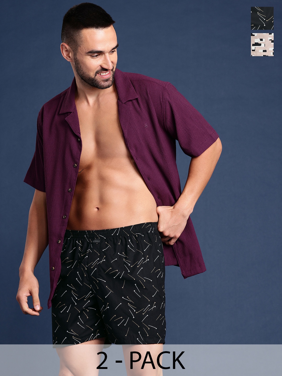 

Mast & Harbour Men Pack of 2 Printed Pure Cotton Boxers, Black
