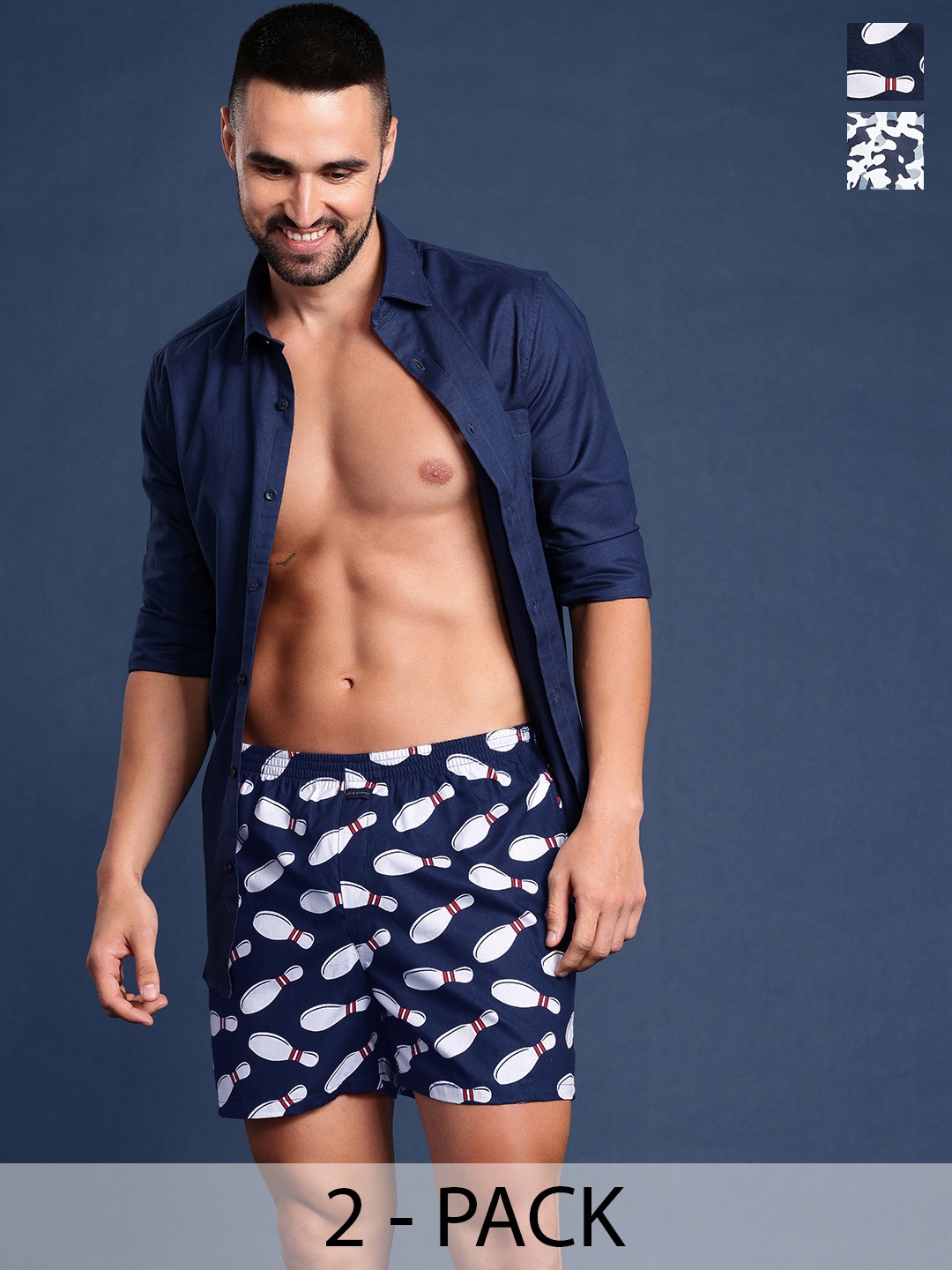 

Mast & Harbour Men Pack of 2 Printed Pure Cotton Boxers, Navy blue