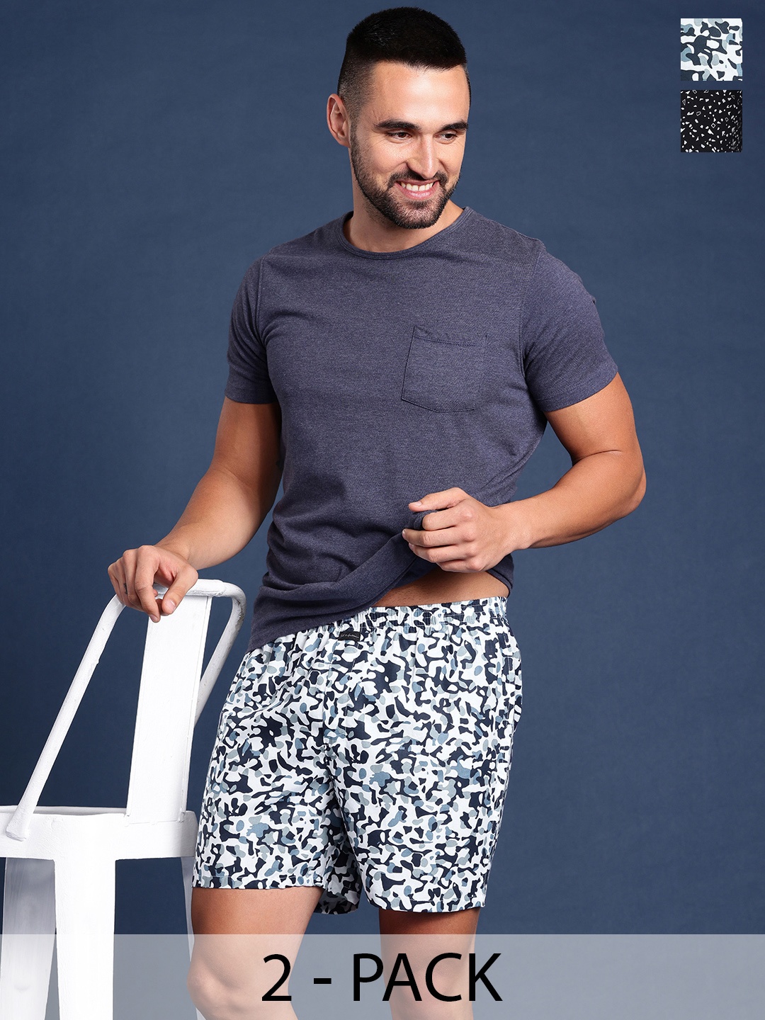 

Mast & Harbour Men Pack of 2 Printed Pure Cotton Boxers, Black