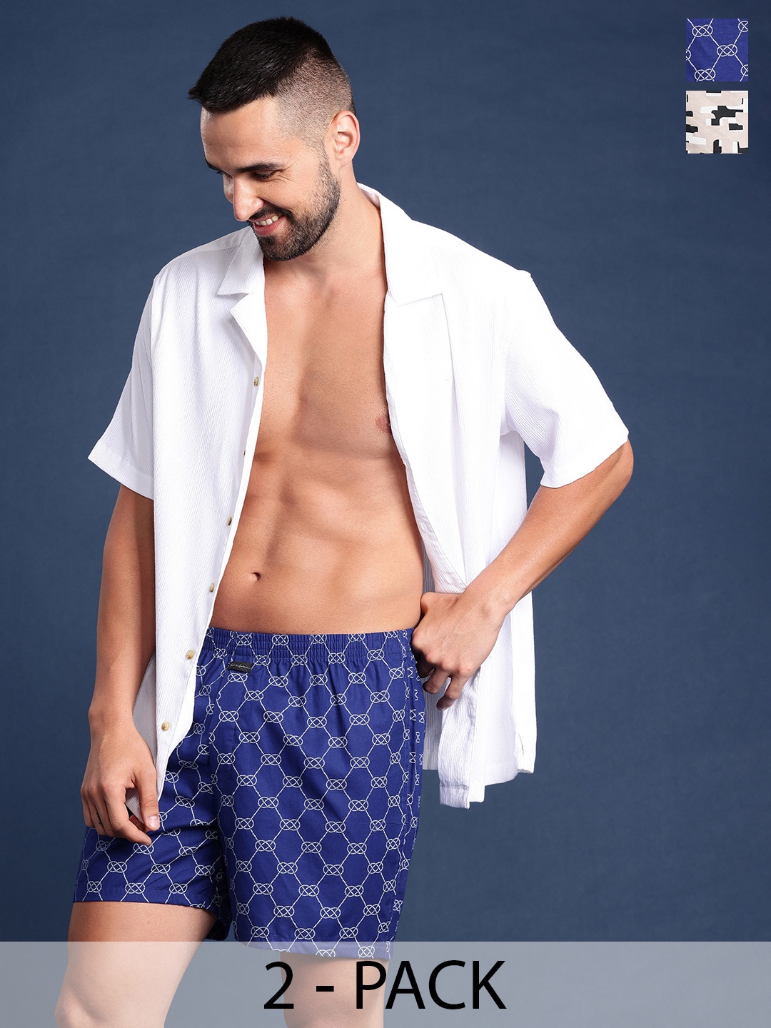 

Mast & Harbour Pack Of 2 Printed Pure Cotton Boxers M&H-KEN-MBOX- PRINT-02PQ, Blue