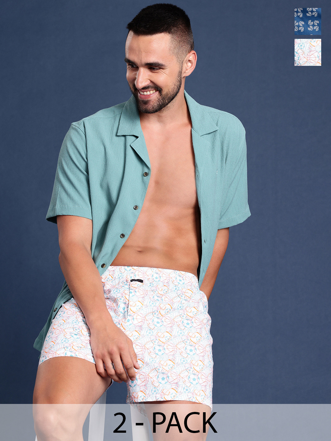 

Mast & Harbour Men Pack of 2 Printed Pure Cotton Boxers, Blue