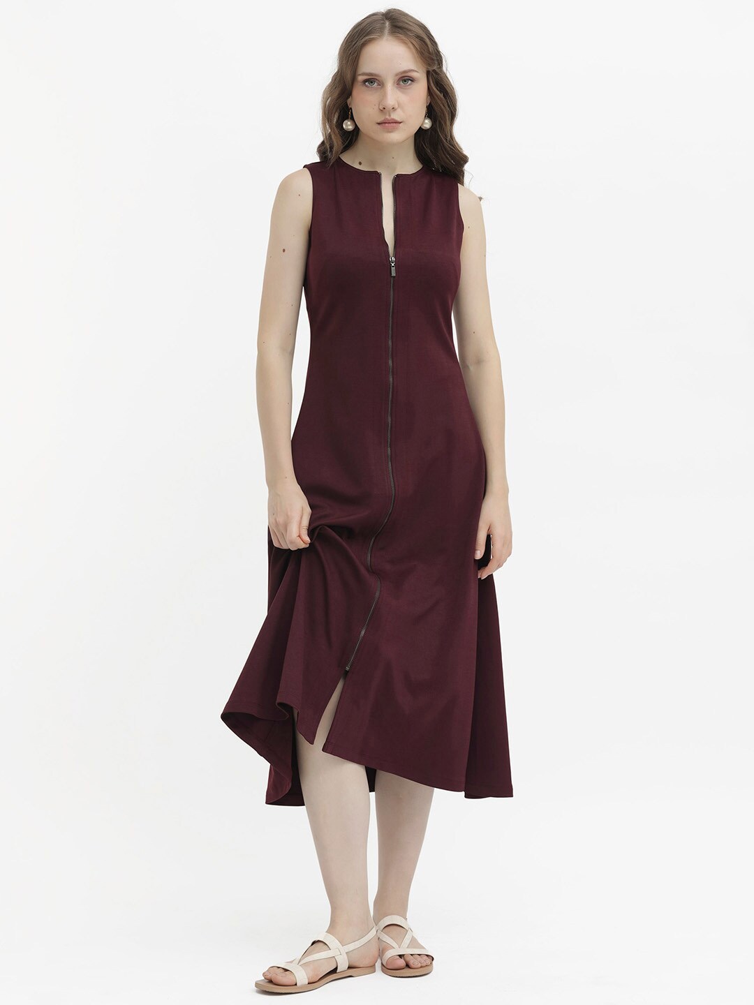 

RAREISM A-Line Sleeveless Midi Dress, Brown