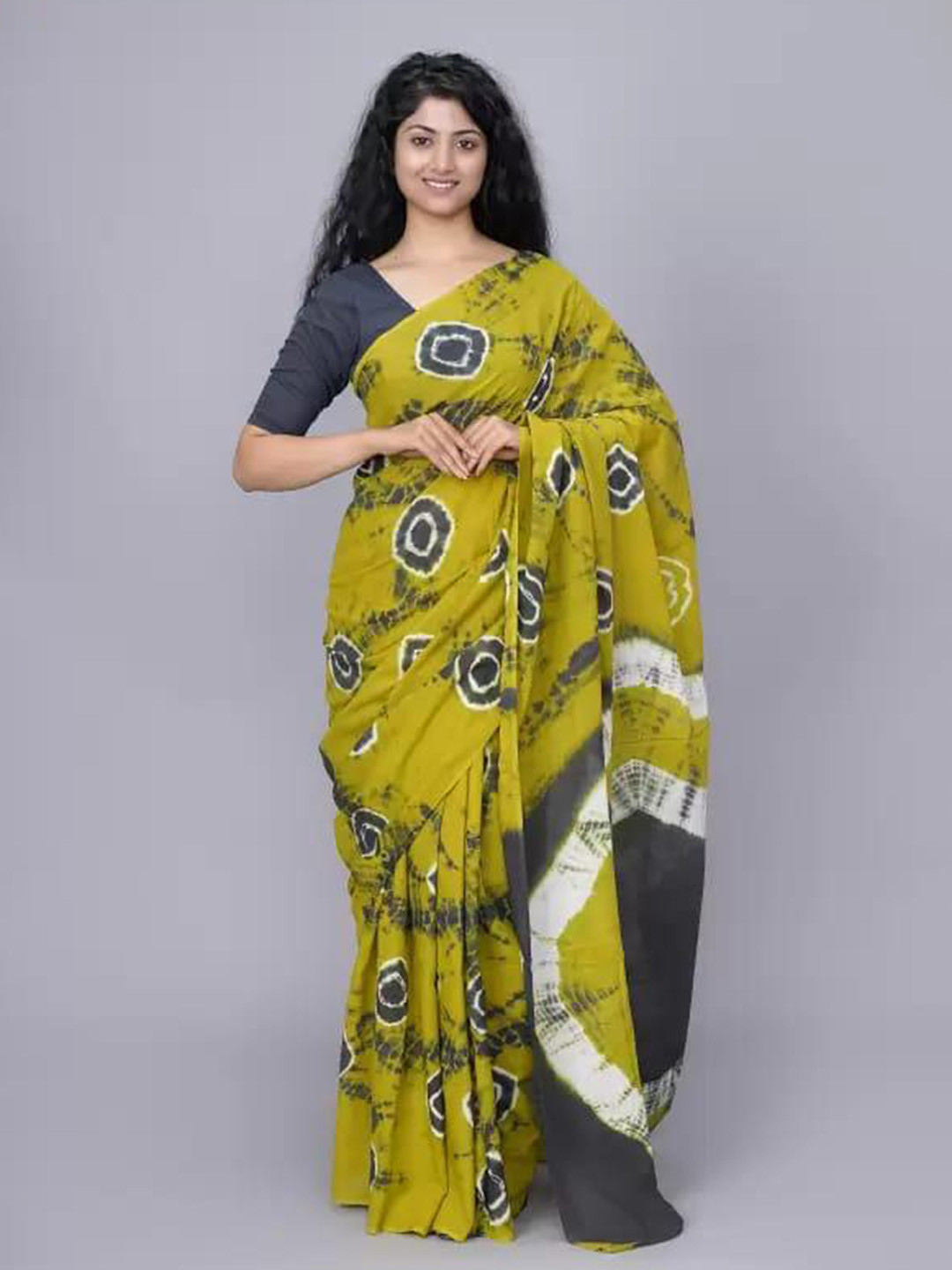 

clothonus Tie and Dye Pure Cotton Printed Saree, Green