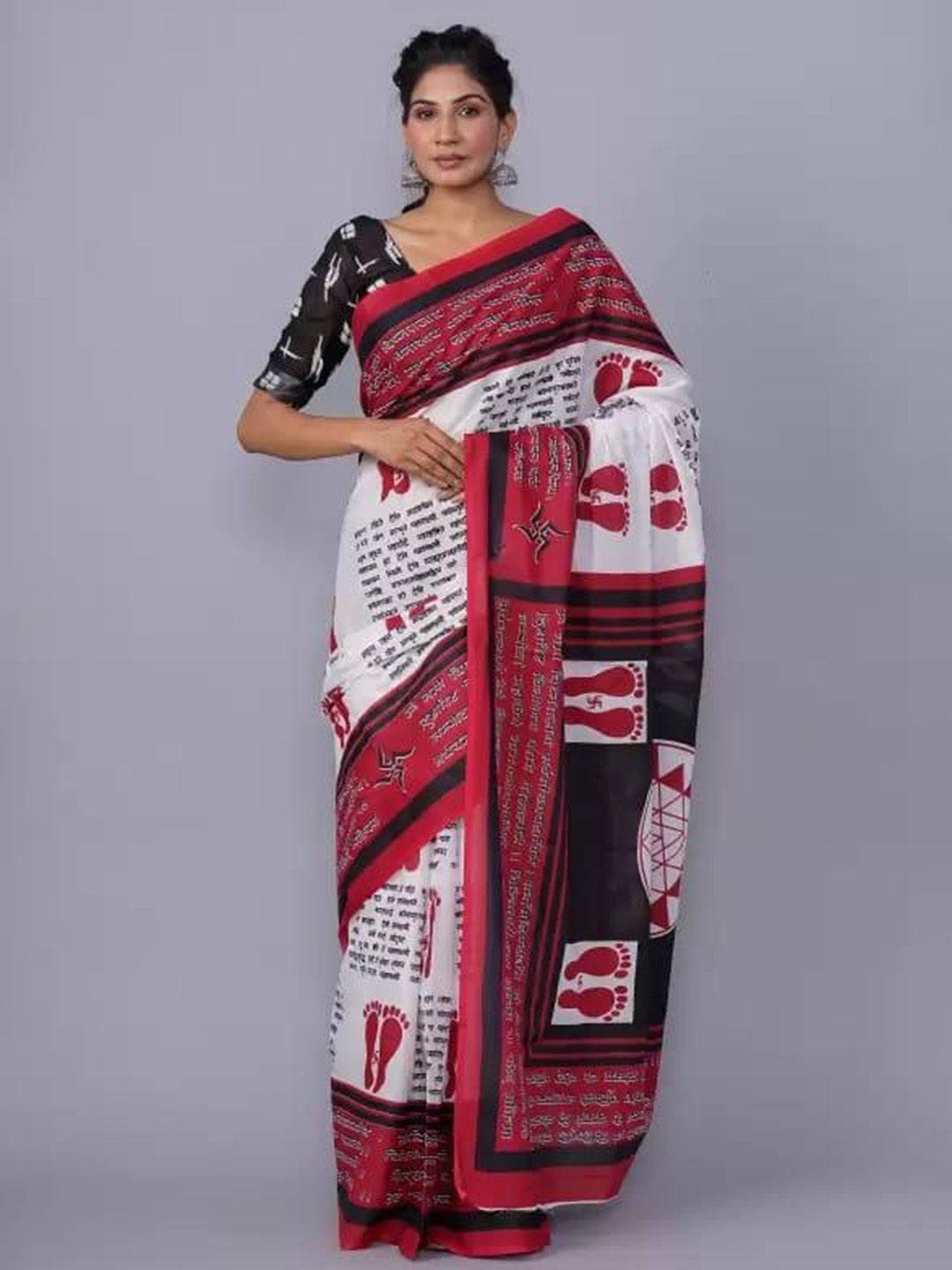 

clothonus Ethnic Motifs Block Printed Saree, White