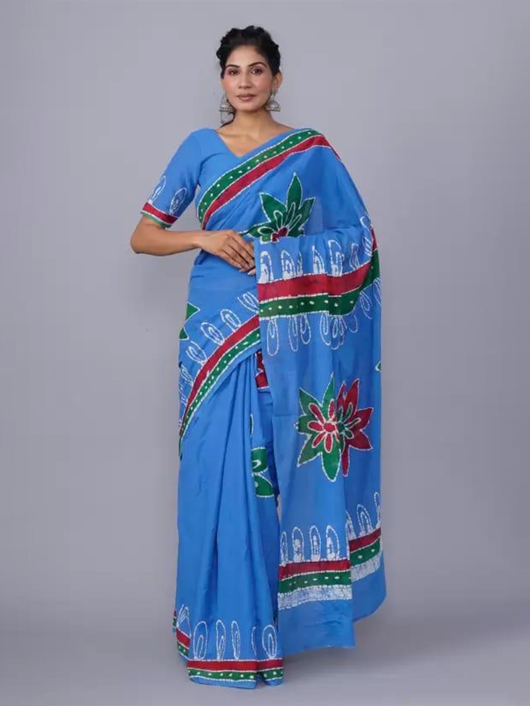 

clothonus Ethnic Motifs Printed Block Print Saree, Blue