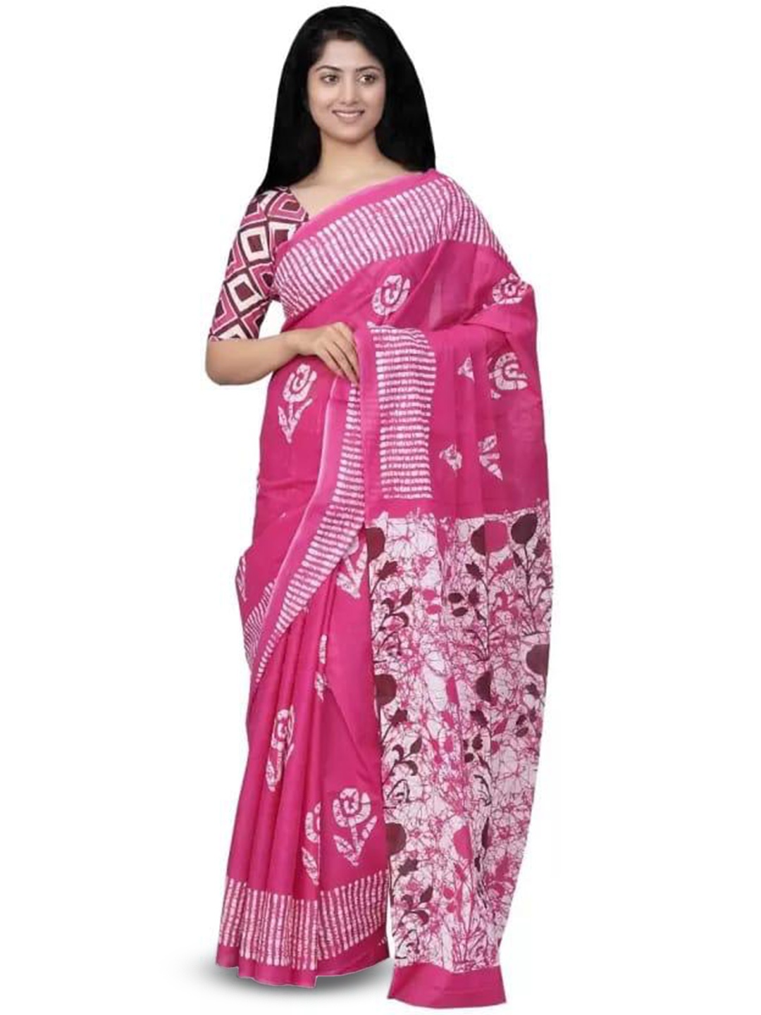 

clothonus Ethnic Motifs Printed Pure Cotton Block Print Saree, Pink