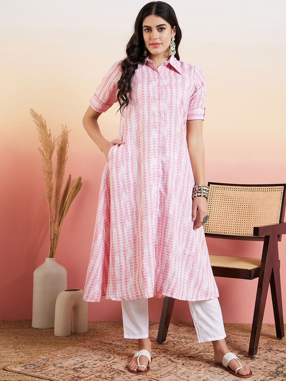 

MASSTANI BY INDDUS Dyed Regular Kurta with Trousers, White