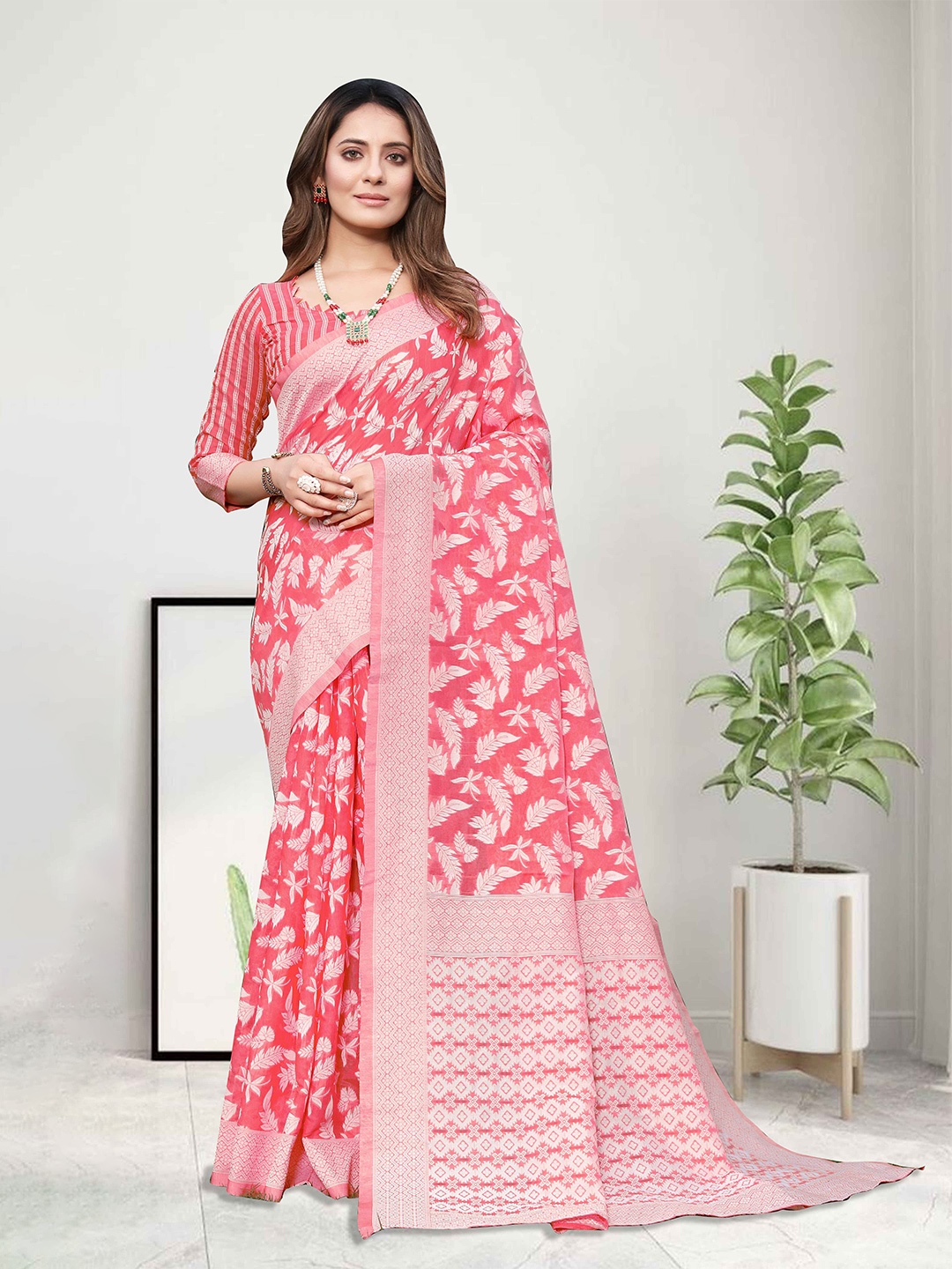 

MORLY Floral Woven Design Zari Kanjeevaram Saree, Peach