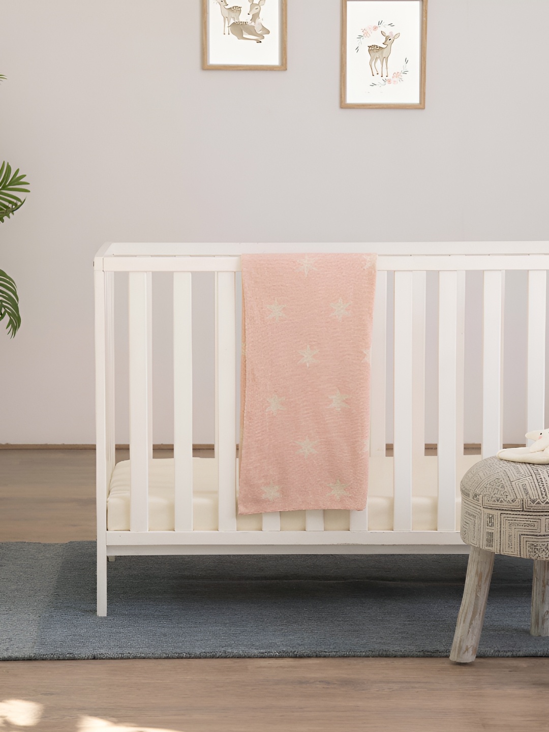 

HOUMN Pink & Cream-Coloured Printed AC Room Cotton Single Bed Blanket