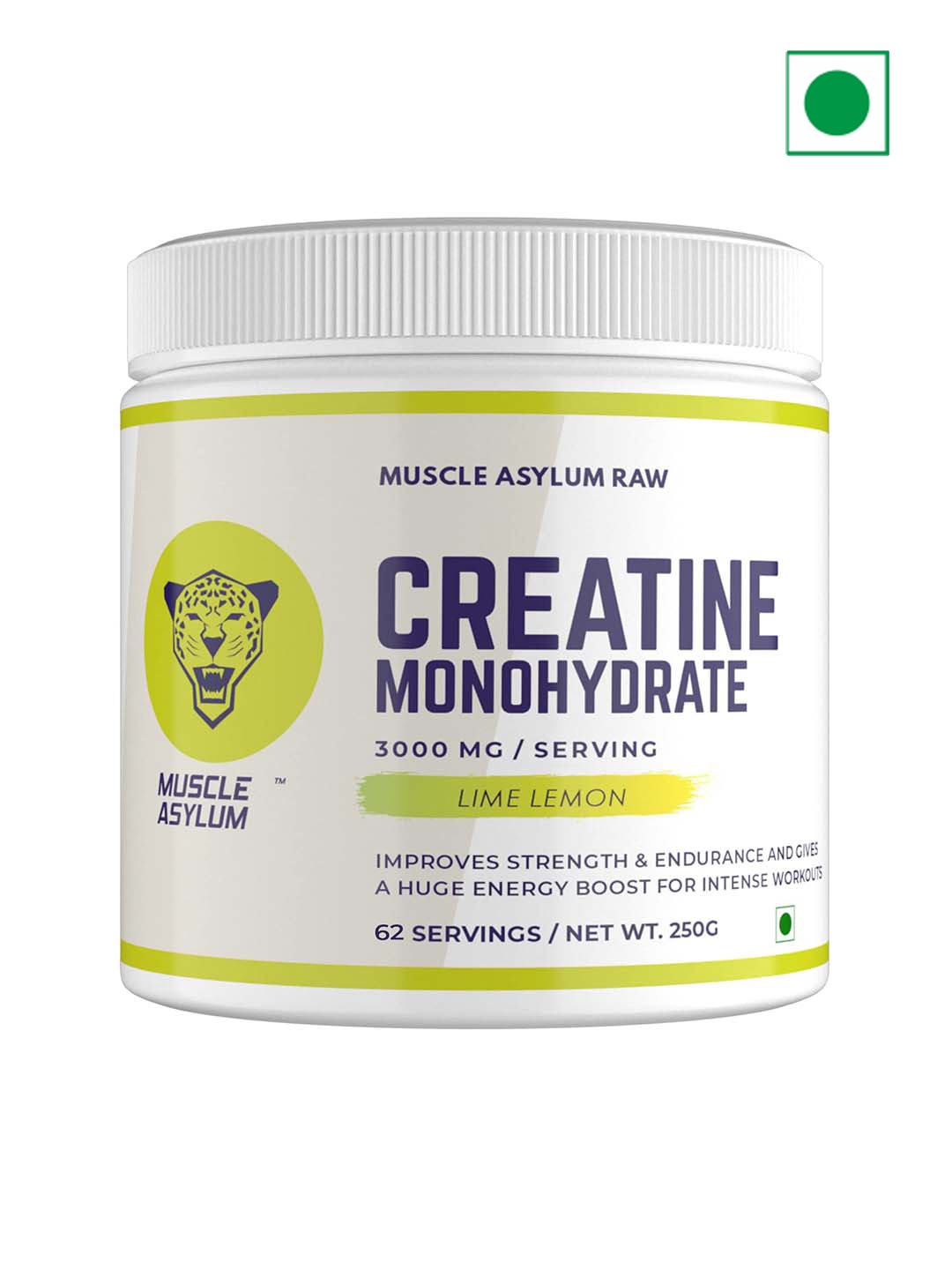 

Muscle Asylum Monohydrate Enhanced Absorption Lime Lemon Flavoured Pure Creatine-250g, White