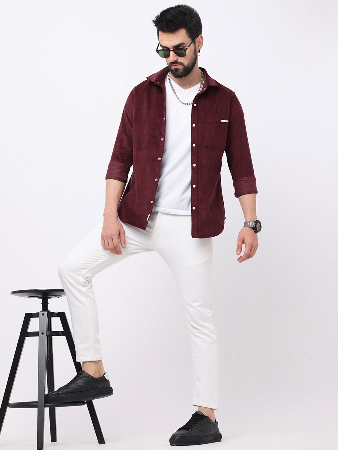 

FLY 69 Premium Slim Fit Pure Corduroy Casual Shirt, Maroon