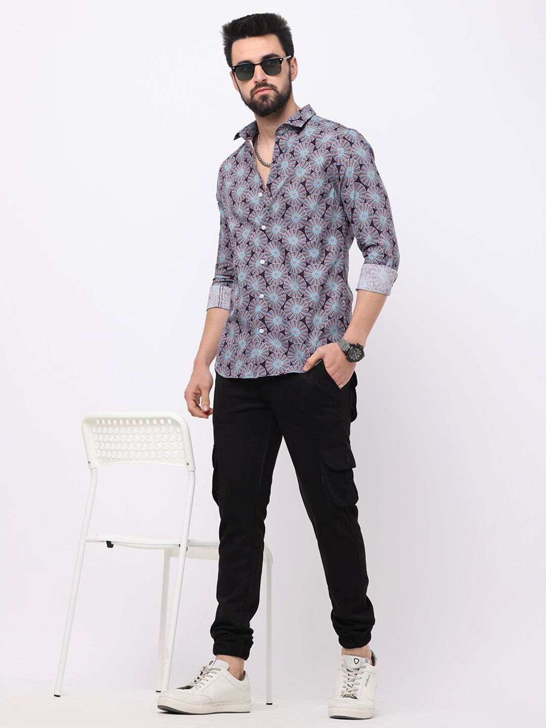 

FLY 69 Premium Slim Fit Floral Printed Pure Cotton Casual Shirt, Maroon