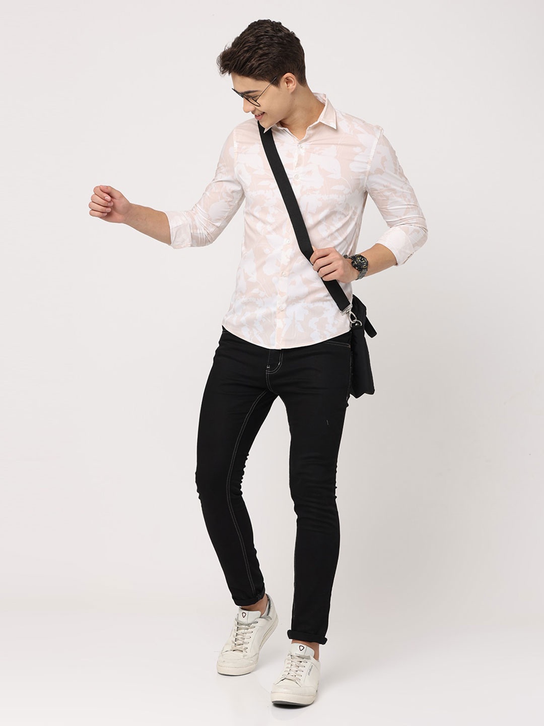 

FLY 69 Premium Slim Fit Floral Printed Pure Cotton Casual Shirt, Peach