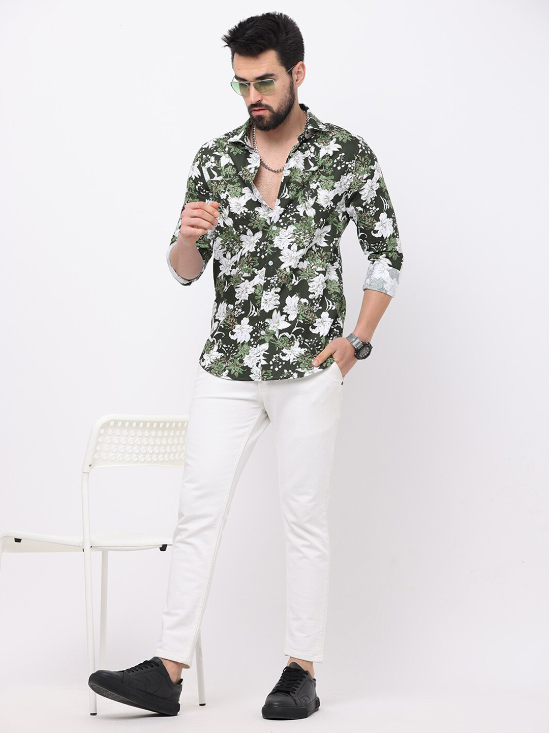 

FLY 69 Premium Slim Fit Floral Printed Pure Cotton Casual Shirt, Black